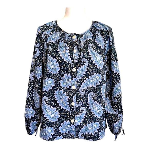 J Crew Collection Tie-Sleeve Button-Front Top in Ratti® Pacific Paisley M - Picture 2 of 13